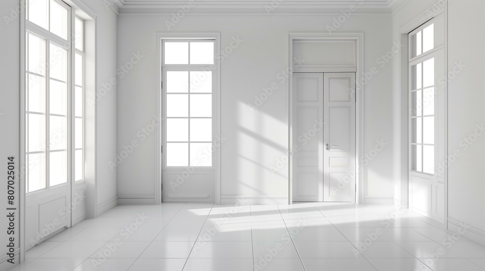 Fototapeta premium Bright and airy, all-white room, perfect place to relax and unwind, calm quiet tranquil relaxing soothing