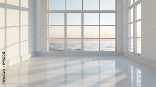 Large window looking out to ocean  property home decor furniture flooring