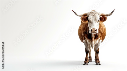 cow standing, white background, mammal domesticated farming photo