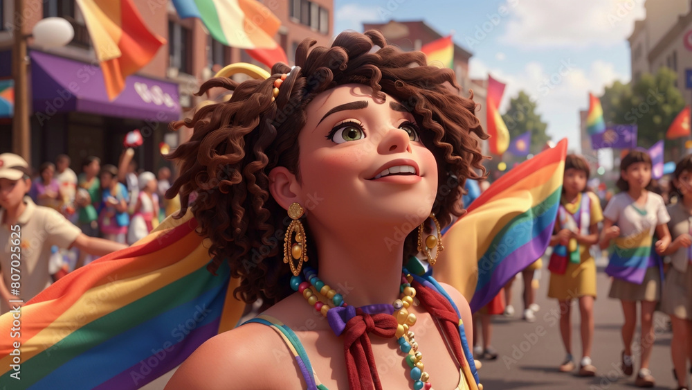 Generative AI picture, bisexual gay person with rainbow flag, LGBT people gay pride month Generative AI picture, bisexual gay person with rainbow flag, LGBT people gay pride month