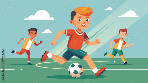 A young rookie makes a daring move weaving through defenders and scoring with finesse much to the amazement of their teammates.. Vector illustration