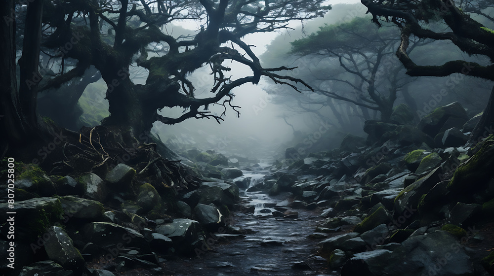 Mystical Fog: Write about a forest where fog conceals ancient secrets.