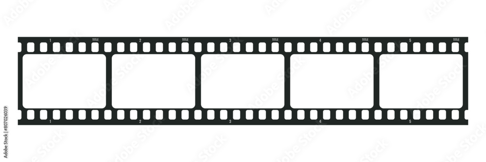 Movie long film strip isolated on white background. Film strip template. Cinema and filmmaking concept. Vector illustration Movie long film strip isolated on white background. Film strip template. Cinema and filmmaking concept. Vector illustration