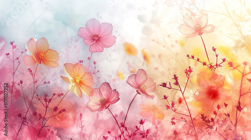 Ethereal watercolor background with floating floral shapes in soft pinks and yellows.