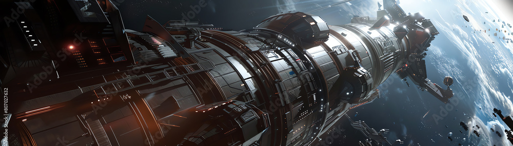 Reimagine a futuristic space station seen from a unique, unexpected angle, blending sci-fi elements with artistic surrealism Reimagine a futuristic space station seen from a unique, unexpected angle, blending sci-fi elements with artistic surrealism