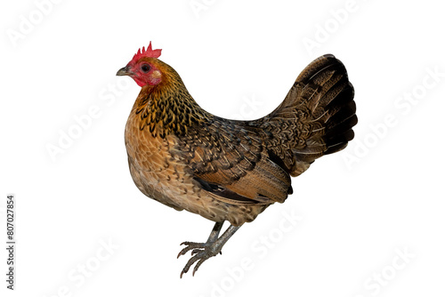 Young dwarf hen, colorful pygmy chicken isolated on transparent background photo