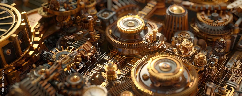 An intricate steampunk diorama of a city powered entirely by interconnected gears and clock mechanisms