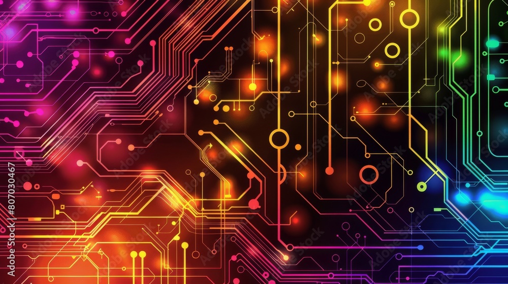 Fototapeta premium Vibrant Circuit Board Pattern with Electric Neon Colors