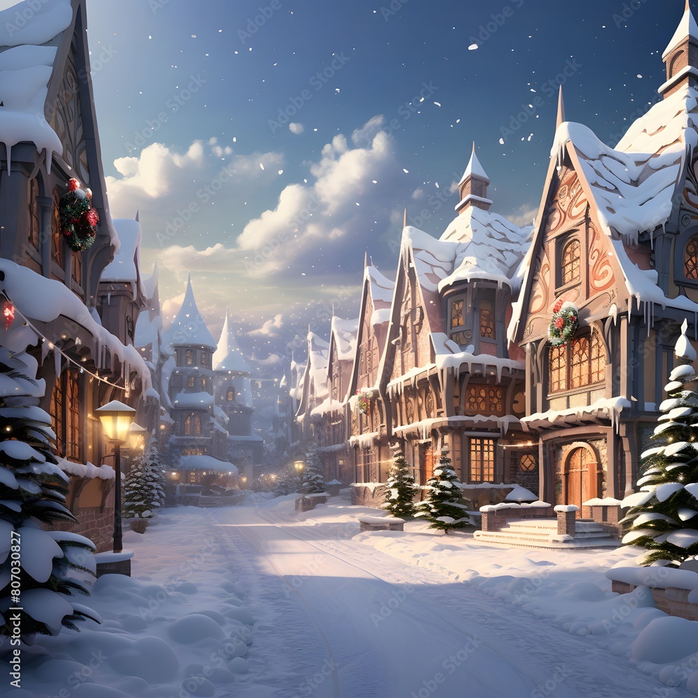 Beautiful winter landscape in the city. Christmas and New Year concept.