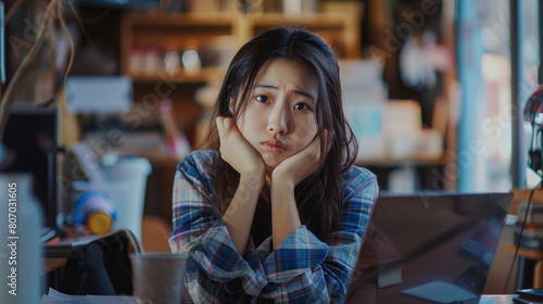 A Bored Young Asian Woman Appears Disinterested While Working, Background HD For Designer 