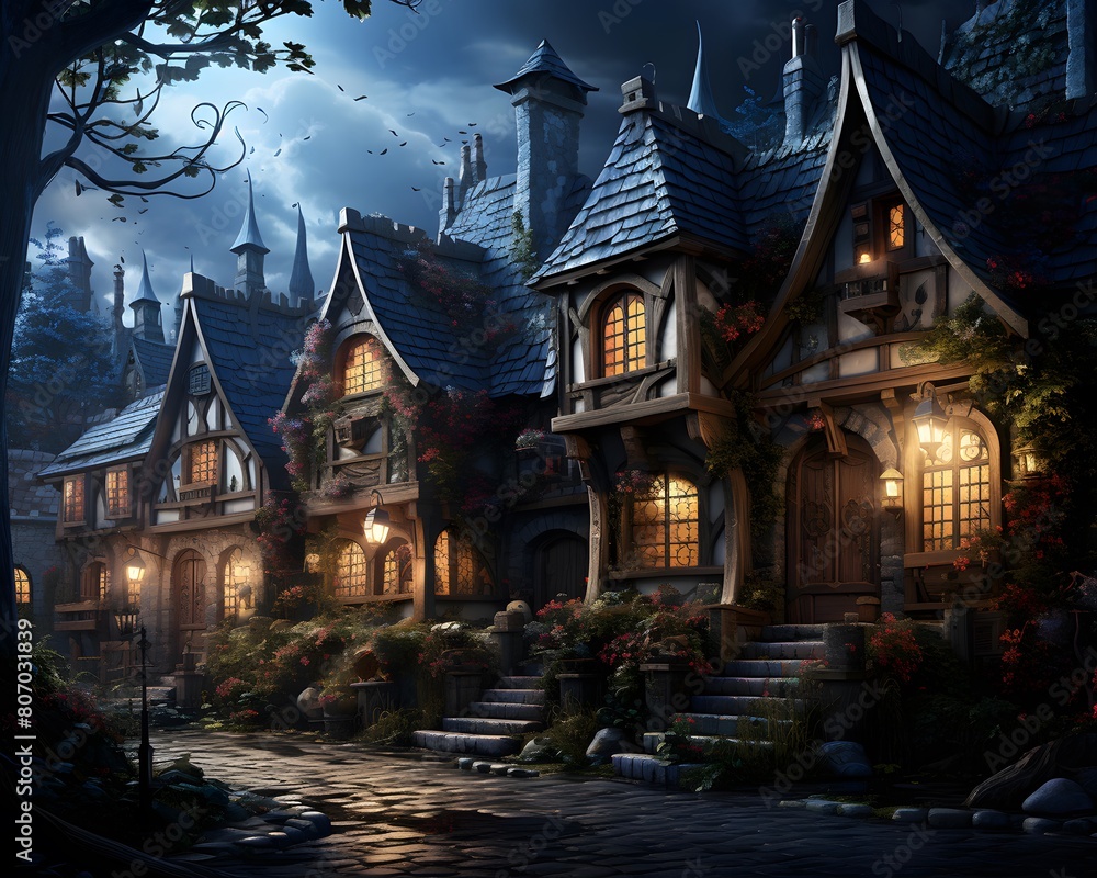 Halloween scene with haunted house and moonlight. 3d rendering