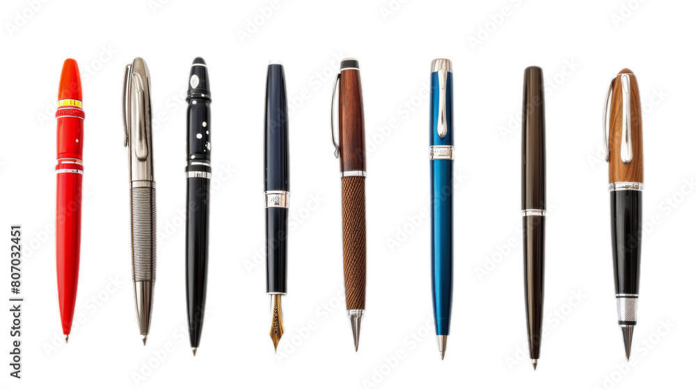 Set of various stylish pens isolated on transparent background Set of various stylish pens isolated on transparent background