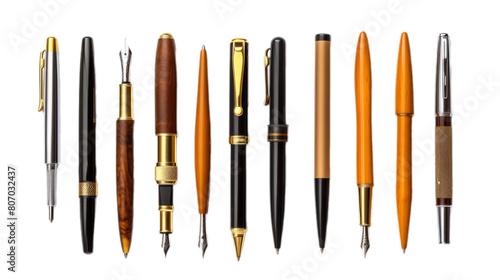 Set of various stylish pens isolated on transparent background