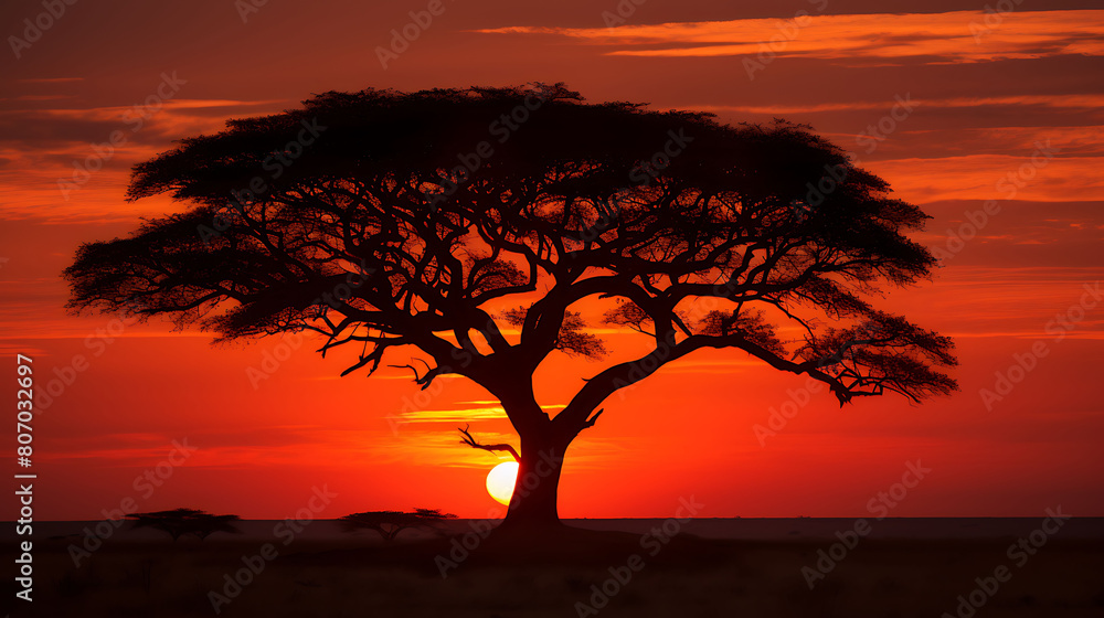 Savannah Silhouettes: Capture acacia trees against a setting sun.