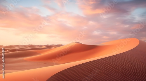 Beautiful panoramic view of the Sahara desert at sunset. © Michelle