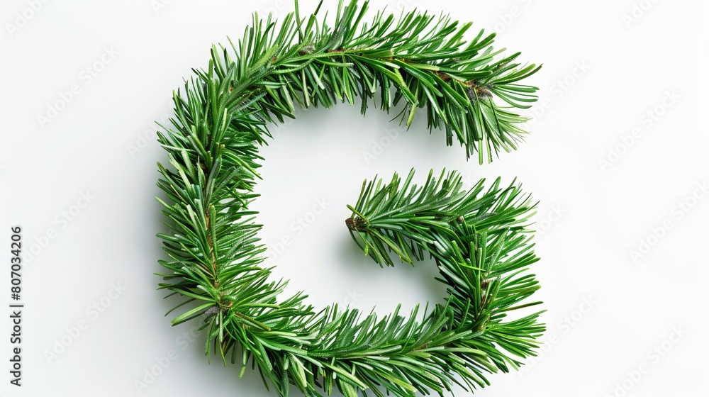 Gleaming green pine needle g: vibrant nature-inspired alphabet letter isolated on white background, botanical typography concept for design, ecology illustration, environmental themes, eco-friendly sy Gleaming green pine needle g: vibrant nature-inspired alphabet letter isolated on white background, botanical typography concept for design, ecology illustration, environmental themes, eco-friendly sy