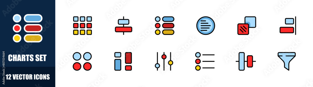 Fototapeta premium Charts icons set. Menu buttons set. Flat style. Vector icons