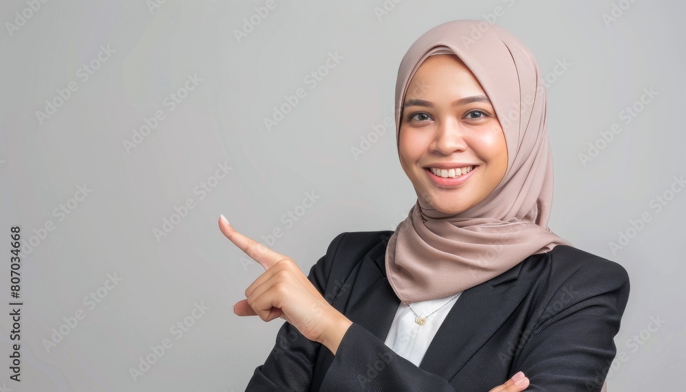 A woman in a hijab pointing directly at the camera, conveying a sense of assertiveness and confidence A woman in a hijab pointing directly at the camera, conveying a sense of assertiveness and confidence