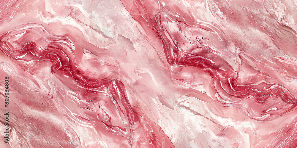 Detailed view of a luxurious pink marble surface with intricate patterns and textures.