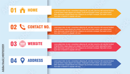 Flat table of contents infographic. Infographic with steps multicolor design, Modern Vector Colorful 4 Step infogrtemplate with numbers and icons