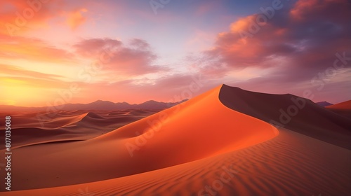 Desert dunes panorama at sunset. 3d render illustration