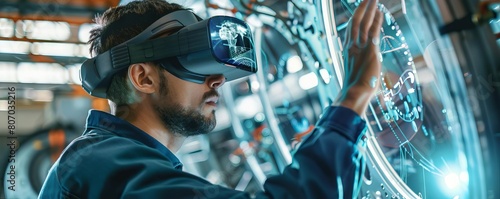 Engineers using augmented reality glasses to design and assemble components of an aircraft