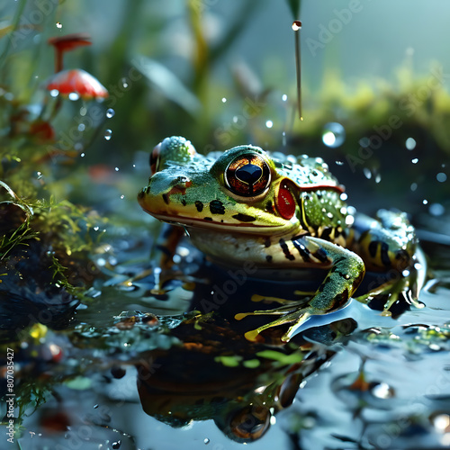 Frog pond with frogs, ai-generatet