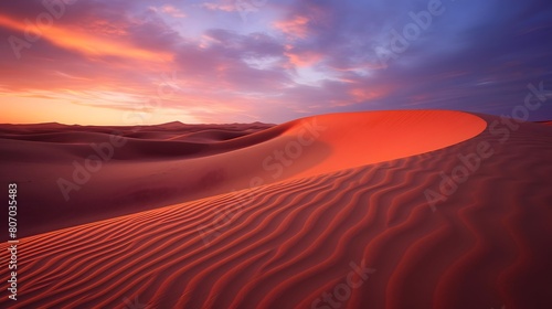 Red sand dunes in the desert at sunset. 3d render