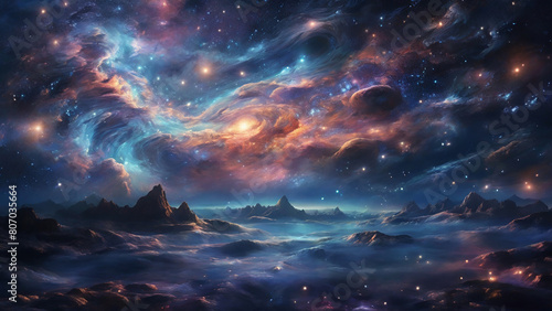 Digital painting: A dreamy, celestial nightscape, with a starry sky, swirling galaxies, and a sense of wonder, all created using the limitless possibilities of digital painting.