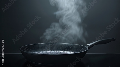 Sizzling Hot Skillet, Professional studio photography, hyperrealistic, minimalism, negative space, high detailed, sharp focus, sizzling hot skillet with visible steam photo