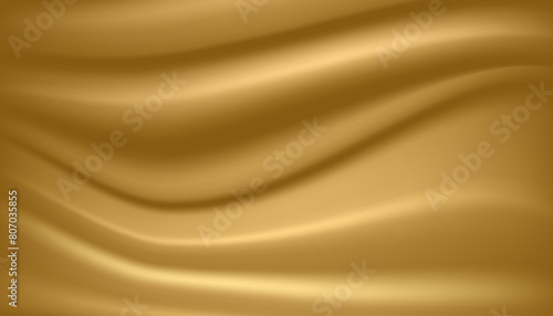 Golden silk or satin background. Light fabric texture surface. 3D vector illustration