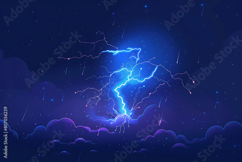 Lightning on the dark sky. Abstract background. Flat style.