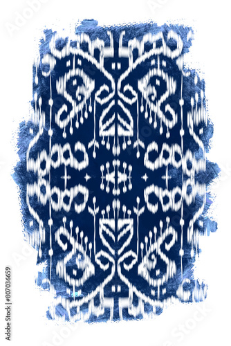 Watercolour Ikat Ogee background - Ethnic folk pattern. Abstract background for textile design, wallpaper, surface textures. Boho Style