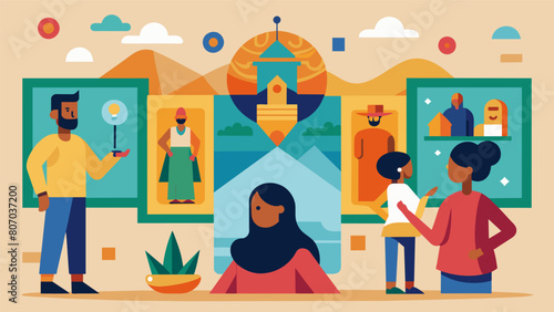 An interactive art exhibit allows guests to create their own culturallyinspired works guided by skilled artists. The walls are adorned with pieces.