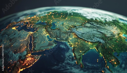 Interactive 3D globe showing decreasing carbon levels, tech-driven, detailed stats visualization, clean design