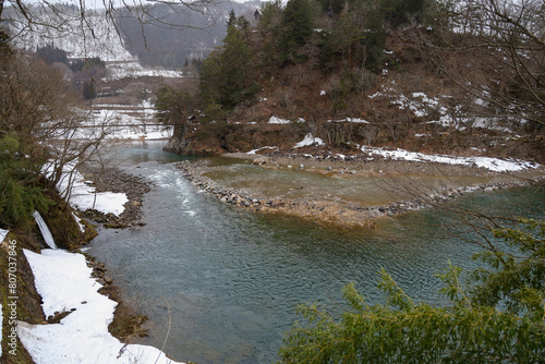 The view of landscape shirakawago river in winter © pumppump