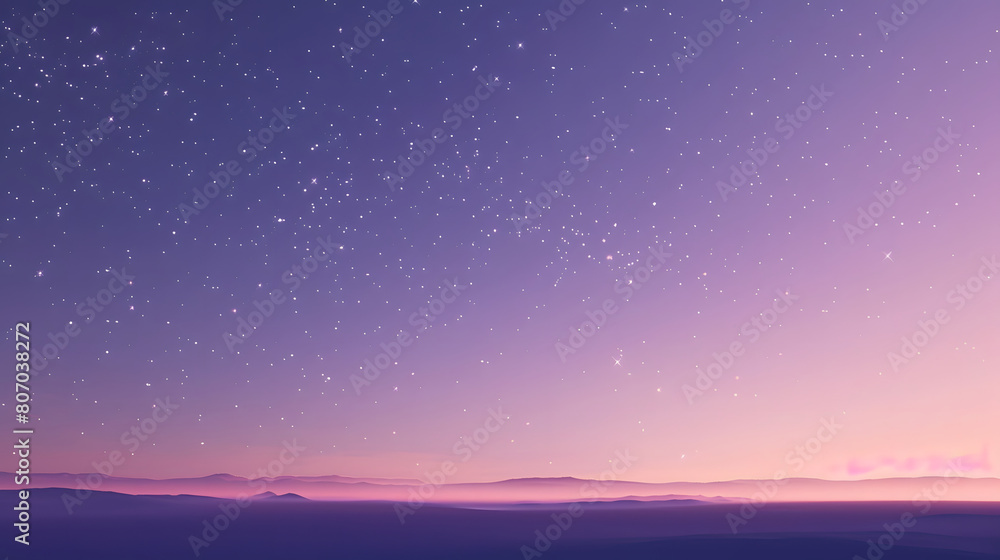 Fototapeta premium the sky at dawn before sunrise with gradations of purple to pastel colors, with silhouettes of hills