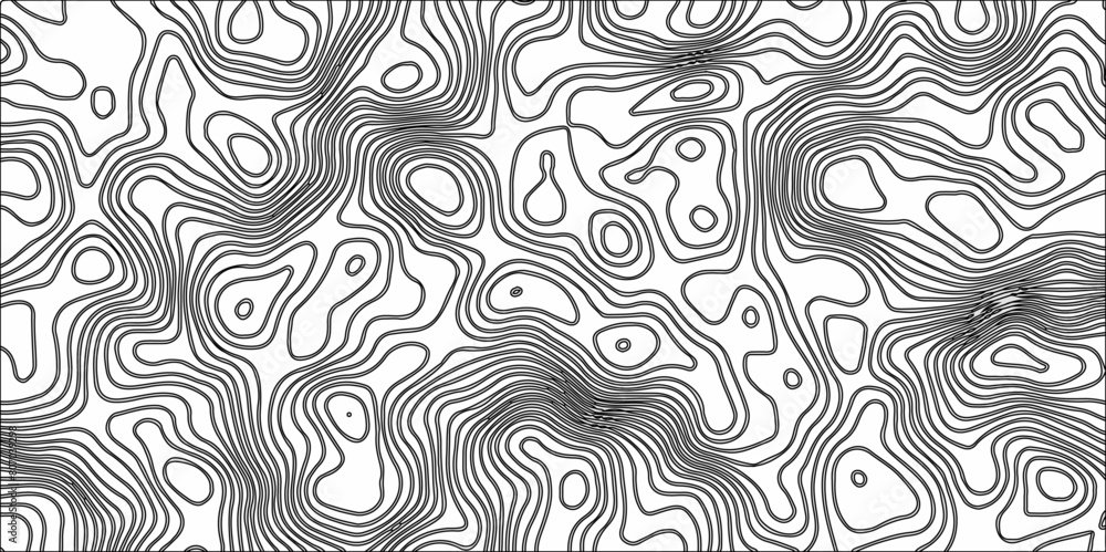 Abstract Black and White Line Contour Topography Pattern. Topographic Map wave curve lines banner background design. Paper Texture Imitation of a Geographical map shades .	