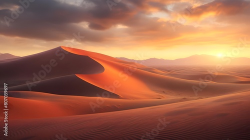 Sunset over sand dunes in Death Valley National Park, USA photo