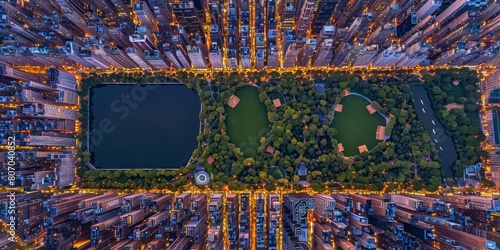 New York City from Above: Breathtaking Aerial View of Central Park Encircled by Illuminated Urban Skyline at Night