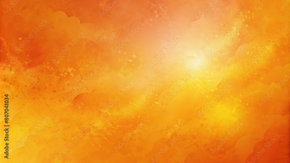Vibrant Abstract Background Depicting Fiery Sunset or Nebula-Like Cosmic Event with Gradient Orange, Yellow, and Red Hues, Enhanced by Sparkling Particles.