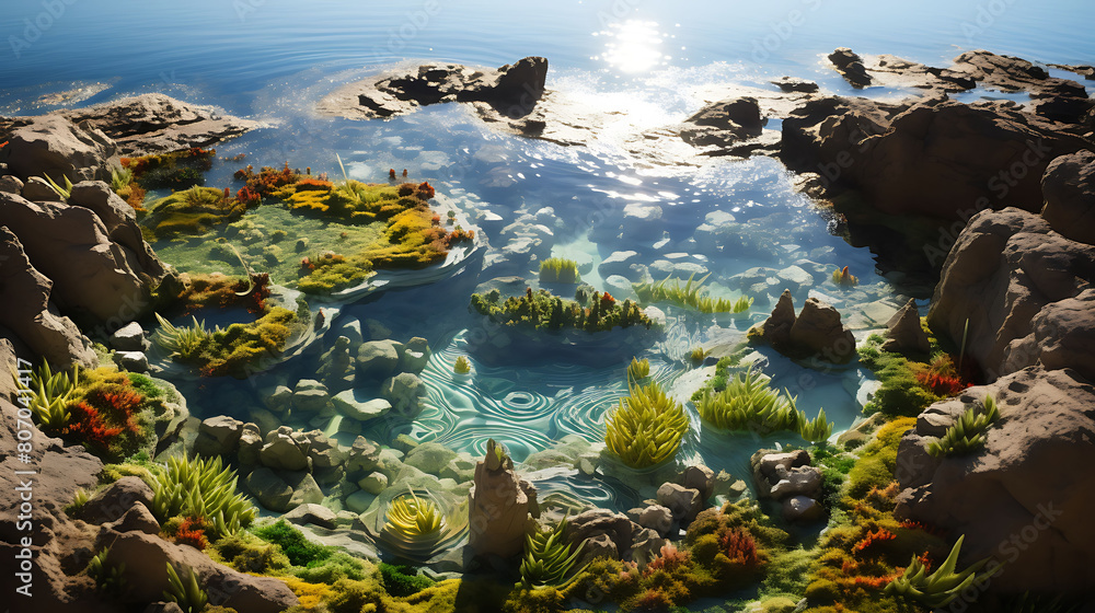 Tidal Pools: Paint the miniature ecosystems within rocky coastal pools.