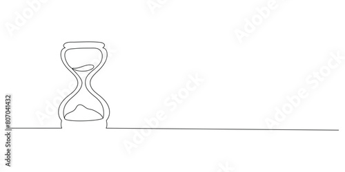One continuous line drawing of an hourglass with sand flowing. Countdown concept in simple linear style. Doodle vector illustration