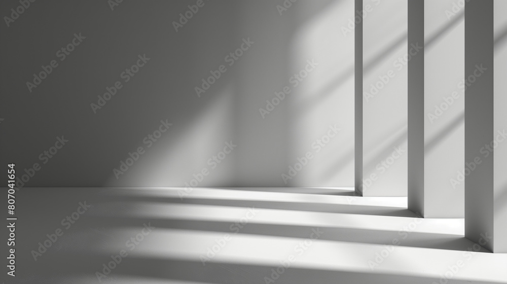 Minimalist white room with sunlight casting sharp shadows. Minimal modern design. Empty copy space. Generative AI Minimalist white room with sunlight casting sharp shadows. Minimal modern design. Empty copy space. Generative AI