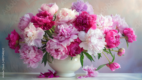 Elegant Peony Bouquet: Lush Pink and White Flowers in a Classic Vase