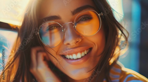 pretty smiling woman in transparent glasses generative ai