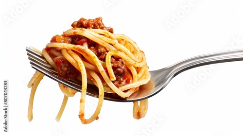 Spaghetti with bolognese sauce and fork generative ai