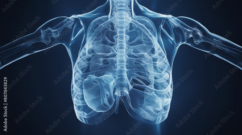 Generate an x-ray of the human rib cage. The image should be clear and ...