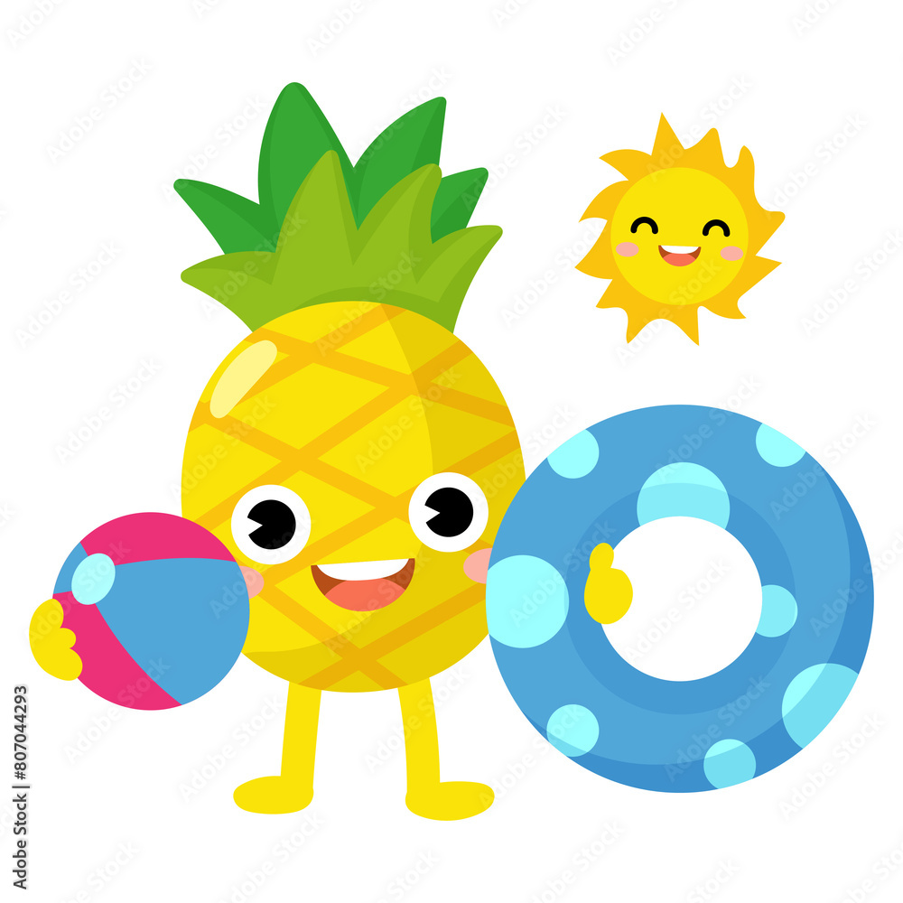 Obraz premium Summer Pineapple swim beach colorful rubber rings, fruit swimming ring