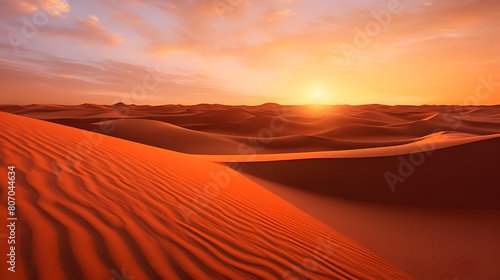 Panorama of sand dunes in Sahara desert at sunset  Morocco